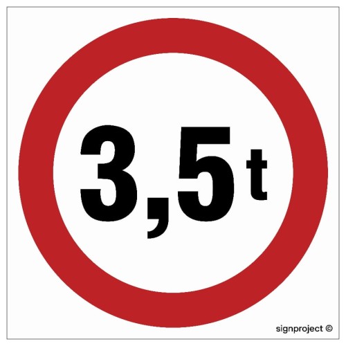 SA052 Znak drogowy B-18. Zakaz wjazdu pojazdów o rzeczywistej masie całkowitej ponad 3,5 ton