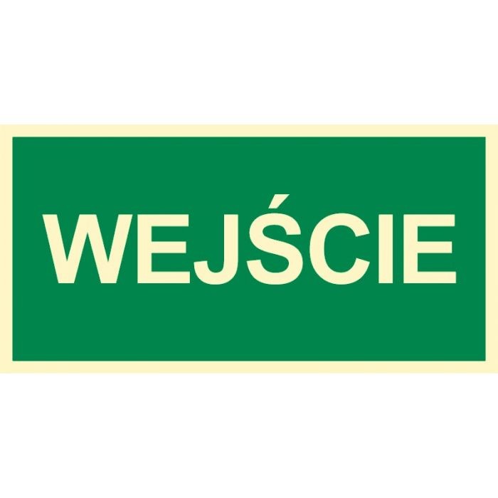 Tablica informacyjna "Wejście" w kolorze zielonym, wykonana z trwałych materiałów, dostępna w różnych rozmiarach.