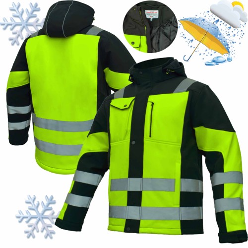 Kurtka zimowa ocieplana softshellowa Classic-vis WIN Y  softshell fluorescencyjna, z pasami odblaskowymi