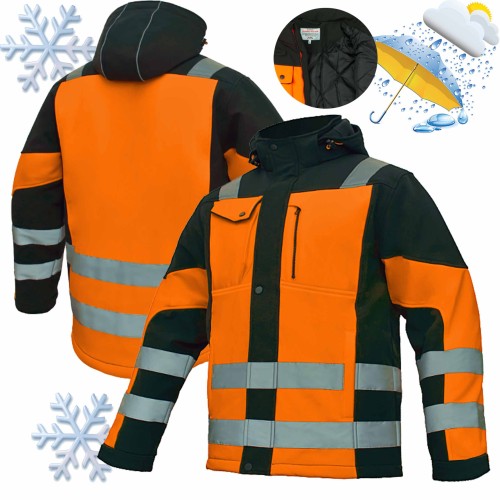 Kurtka zimowa ocieplana softshellowa Classic-vis WIN O  softshell fluorescencyjna, z pasami odblaskowymi