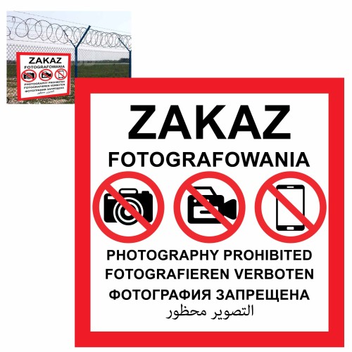 ZAKAZ FOTOGRAFOWANIA - tablica zgodna z MON , płyta PCV 60x60cm wodoodporna