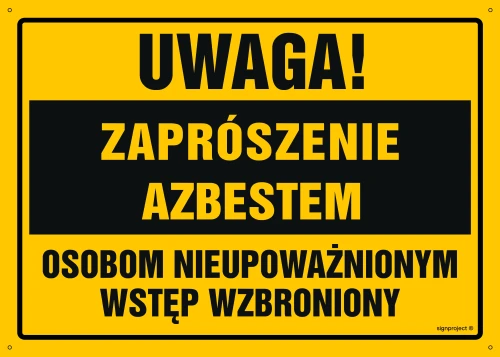   OA103 Uwaga! Zaprószenie azbestem Osobom nieupoważnionym wstęp wzbroniony OA103_450x320_FN FN - Folia samoprzylepna