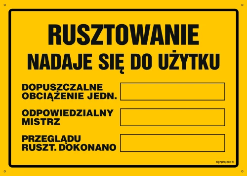   OA146 Rusztowanie nadaje się do użytku ... OA146_300x215_BN BN - Płyta PVC ŻÓŁTA 0,6mm